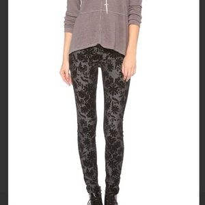 7 For All Mankind Black Velvet Paisley Patterned Skinny Jeans